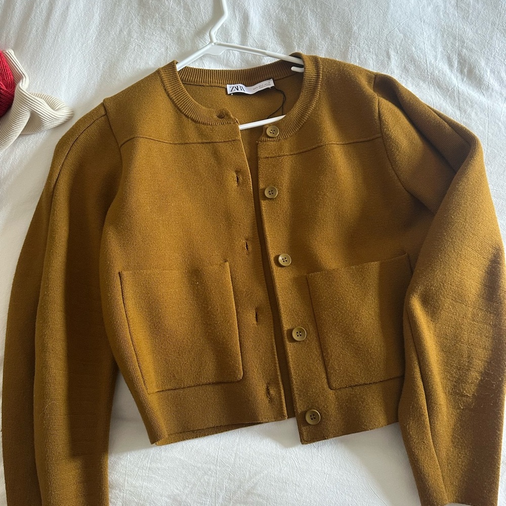 Zara Cropped Mustard Button-Up Cardigan